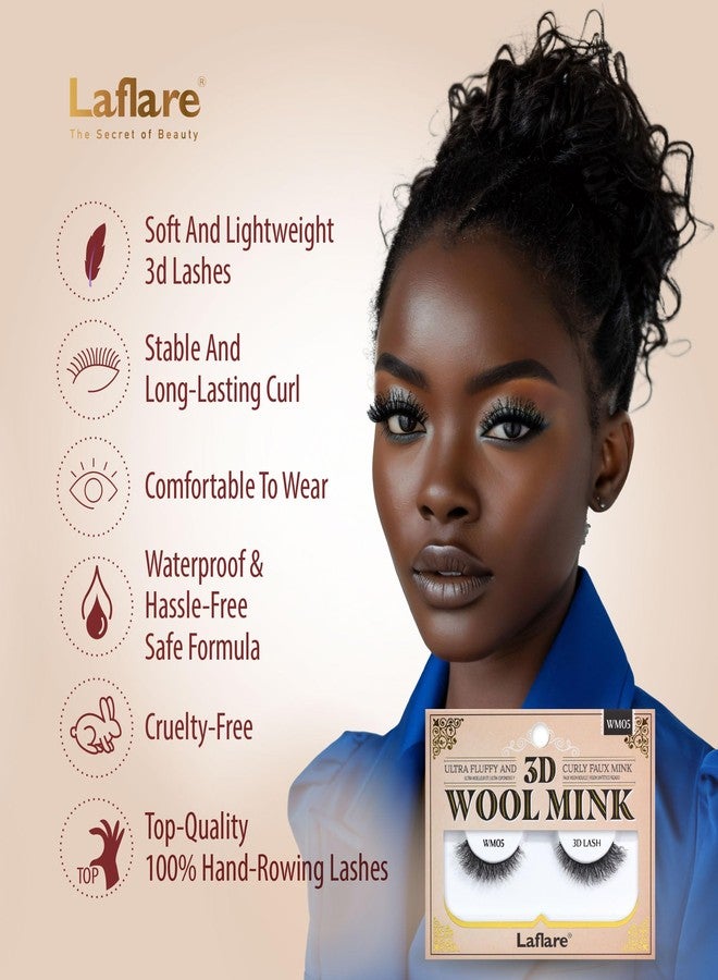 Laflare Wool Curl Faux Mink 3D Eyelashes | Lightweight, Reusable | Ultra Fluffy, Frizzy Curly | Unique & Trendy Look Eyelashes. (LFWM-WM09) - Image 2